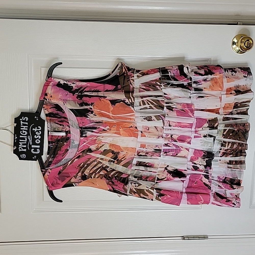 Passport XL Blouse Sleeveless Ruffles Pink Black Orange Brown White